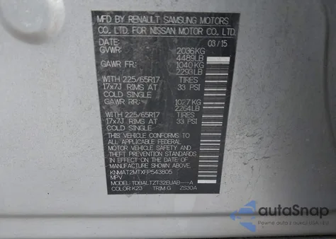 2015 Nissan Rogue Sv z USA, uszkodzony, nr VIN KNMAT2MTXFP543805